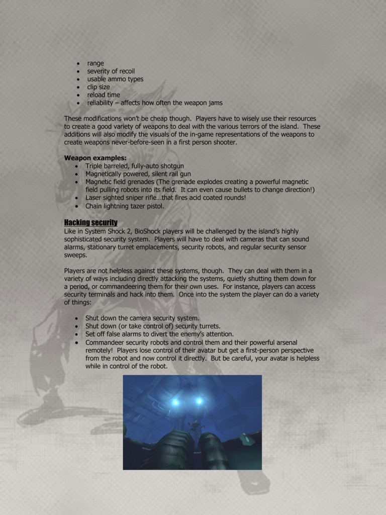 First Half Of Original BioShock Pitch Document Released Elder Geek